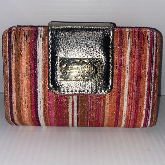 Nanette Lepore Stripe Wallet 6" Gold & Pink & Orange & White- - Picture 4 of 8